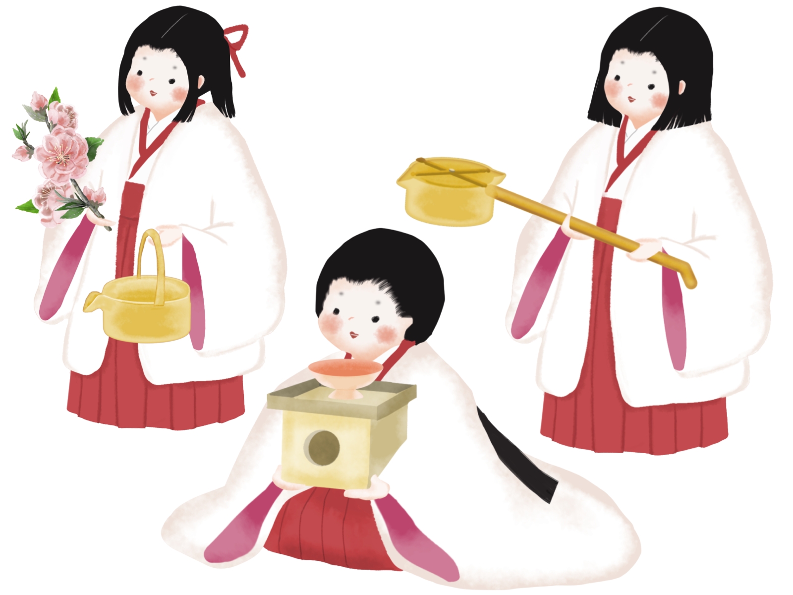 三人官女｜「ひな祭り」で子どもの成長を祝おう！行事の由来と行事食に込められた意味をご紹介【季節の行事コラム】